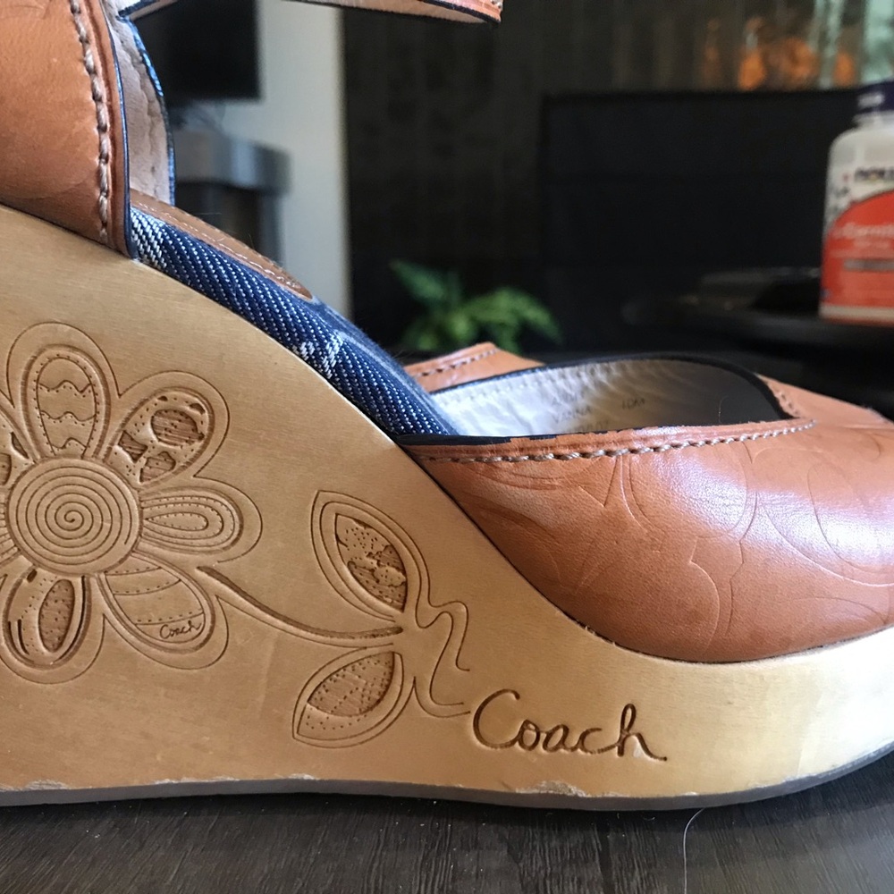 Vintage Coach!! Anna Women's Brown and Blue Wedge Sandals - Picture 8 of 8
